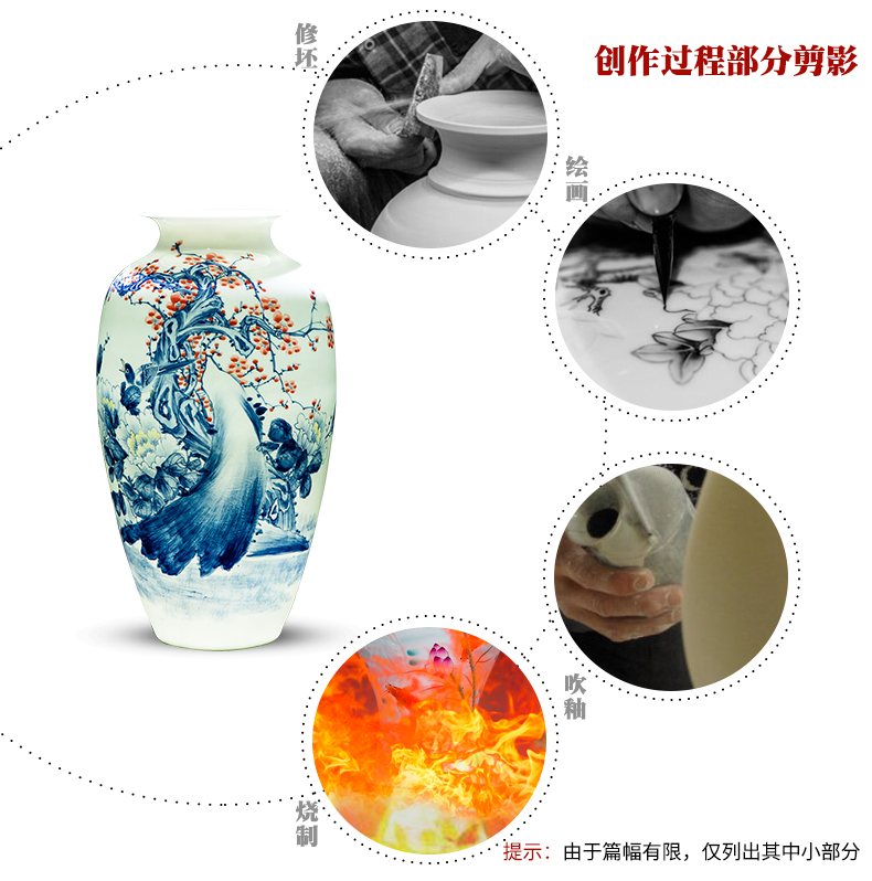 Jingdezhen blue and white porcelain vases, famous master hand - made ceramics new Chinese style home sitting room adornment is placed