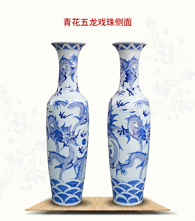 Blue and white porcelain of jingdezhen ceramics manual its dragon vase of large sitting room adornment is placed hotel opening gifts