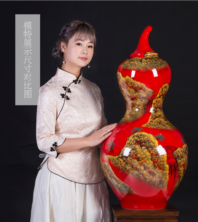 Jingdezhen ceramics China red bottle gourd of large vase sitting room adornment is placed large extra large