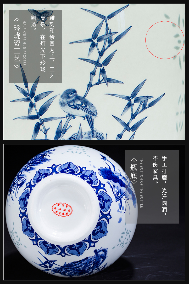 Exquisite blue and white porcelain of jingdezhen ceramics floret bottle of flower arrangement, the new Chinese style living room decorates porch place TV ark