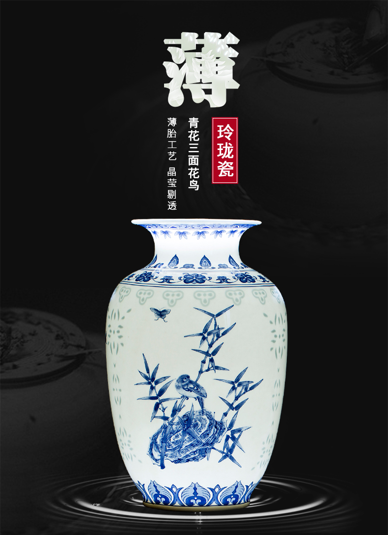 Exquisite blue and white porcelain of jingdezhen ceramics floret bottle of flower arrangement, the new Chinese style living room decorates porch place TV ark