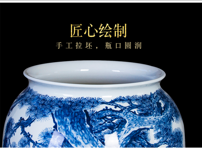 Jingdezhen ceramics master hand - made ground of blue and white porcelain vase villa living room decoration furnishing articles scroll cylinder size