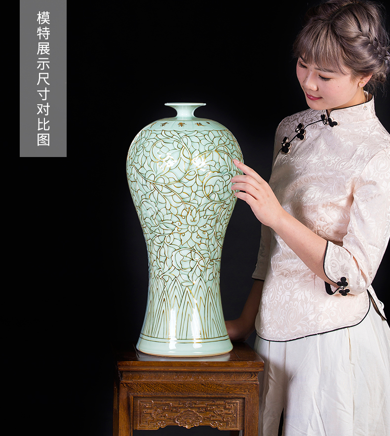 Jingdezhen ceramics vase the see colour blue glaze decorations rich ancient frame place large new Chinese style living room office