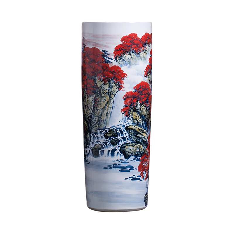 Jingdezhen ceramic hand - made sitting room adornment is placed high quiver of large red vase word calligraphy and painting scroll cylinder