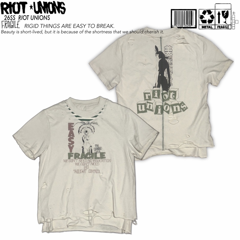 Riot Unions 26Ss Original Design Genuine Two-Piece Striped Patchwork Collar Washed Pure Cotton Distressed T-Shirt