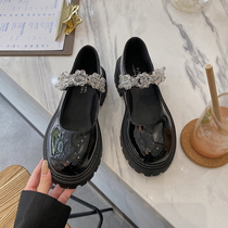  Overseas small leather shoes British 2021 new Japanese ice crystal thick-soled mary jane shoes single oblique female oblique