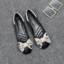  Overseas 2021 summer new womens shoes leather square head flat bottom fashion low-top bow all-match scoop shoes