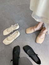 Overseas shoes womens 2021 new word with wild square head grandma shoes womens one-pedal flat single shoes
