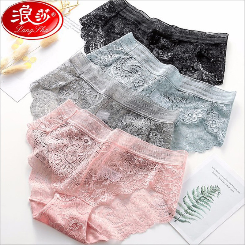 Langsha sexy underwear triangle ladies lace ice silk seamless ultra-thin transparent summer 100% cotton crotch low waist
