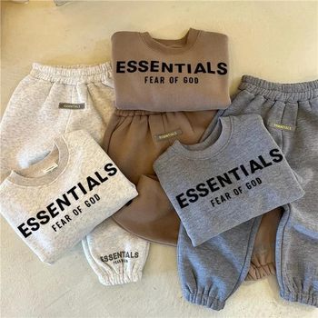 Baby boy plus velvet suit 21 autumn and winter foreign style Korean version letter printing round neck girls sweater sweater two-piece set tide