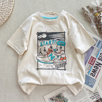 Early childrens clothing 2022 Summer new boy short sleeve T-shirt pure cotton neutral loose shoulder children CUHK children