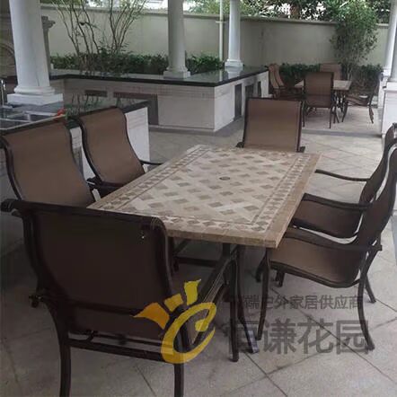 Sunny Garden Nội thất ngoài trời Chính hãng Garden Villa Club Bàn ngoài trời Rose Series Đá Một Bàn Sáu Ghế - Bàn ghế ngoài trời / sân ghế ngồi ban công chung cư