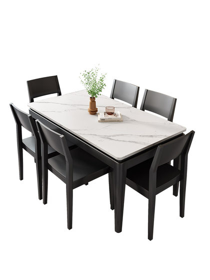 实木岩板餐桌椅组合长方形家用小户型实木饭桌白蜡木黑色实木餐桌