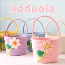 Small fresh cotton thread handmade creative flower arrangement flower basket flowers cute picking hand-held flower basket flower decoration woven basket