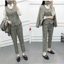 2021 spring and autumn new English style slim small suit women's suit long sleeve retro plaid long suit coat