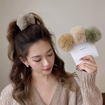 2022 new cream color cute high ponytail grabber small plush hairpin for womens back of head autumn and winter high-end hair accessories