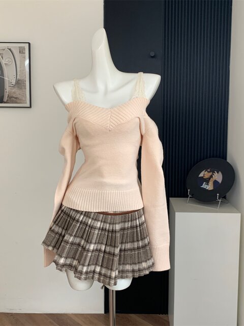 Perfect Waist-To-Hip Ratio, Retro Waist-Cinching Mid-Length Sweater Knit Top, Versatile V-Neck Base Shirt