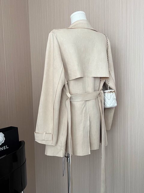 French-Style Suede Waist-Cinching Jacket for Women, New Korean-Style Casual Versatile Khaki Trench Coat for Petite Figures