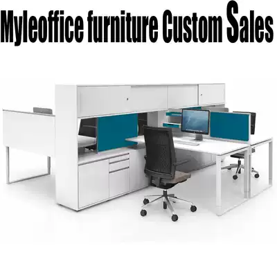 Miaolun office desk and chair combination Simple and modern 4-person employee computer desk 2-person partition card holder with high cabinet