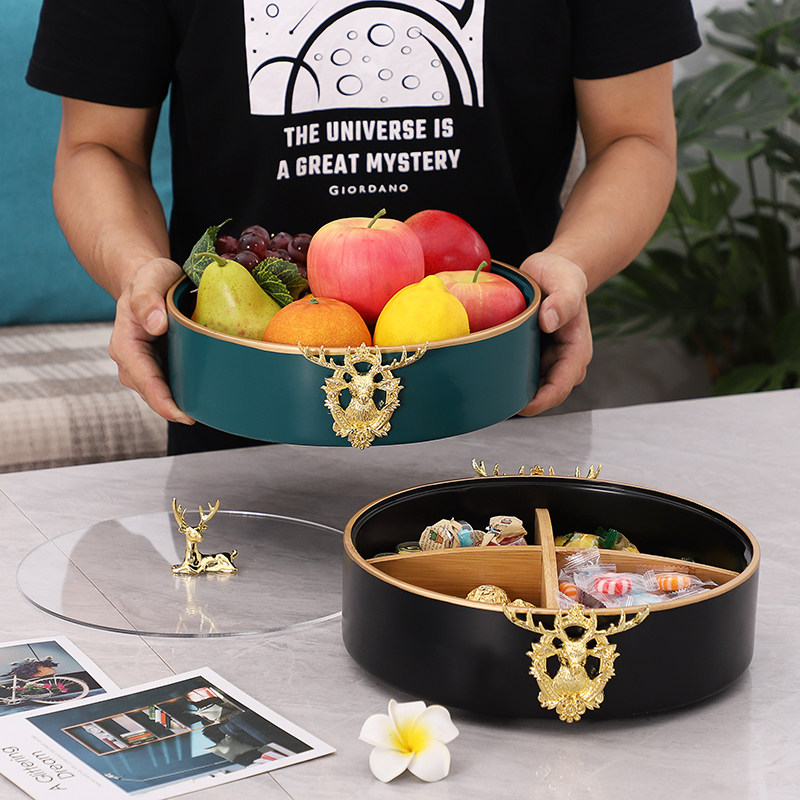 Nordic ins light luxury fruit plate simple European home candy box creative with lid living room coffee table European-style divided dry fruit plate