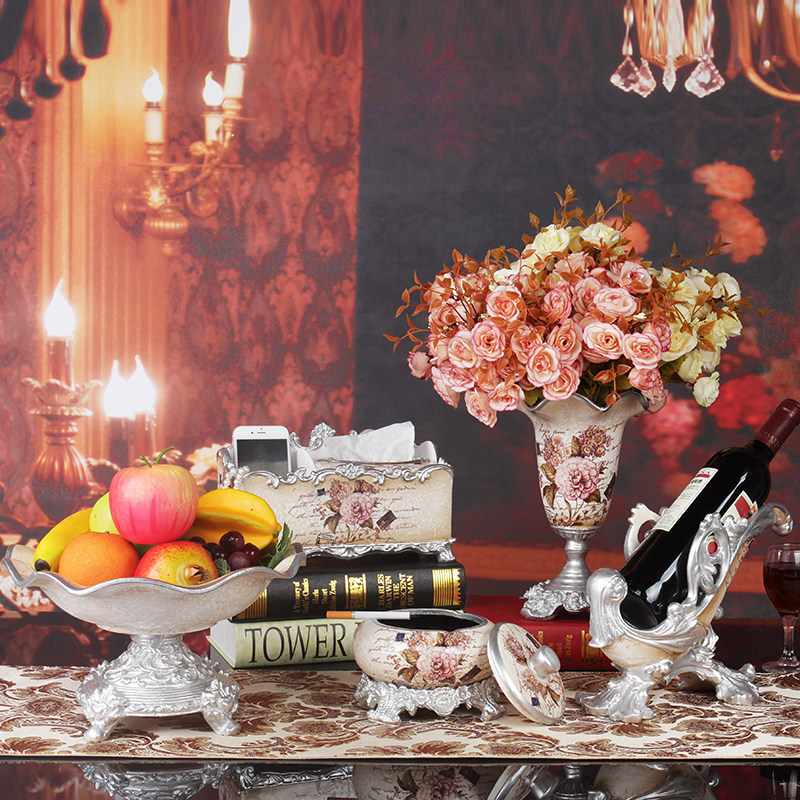 Eurostyle Fruit Tray Suit Home Living Room Decoration Craft Gift Swing Accessories Multifunction Paper Towel Box Resin Five pieces of tea table hem