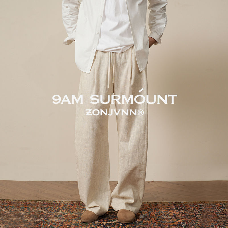 Zonjvnn Old Money Style Linen Trousers, Scimitar Pants, Cotton Blend Casual Versatile Men's High-End Pants