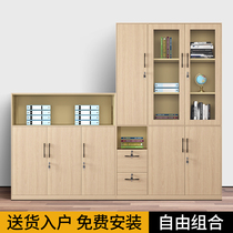 Steel wood print wiped file cabinet glass door bookcase with drawer financial archival cabinet with lock cabinet