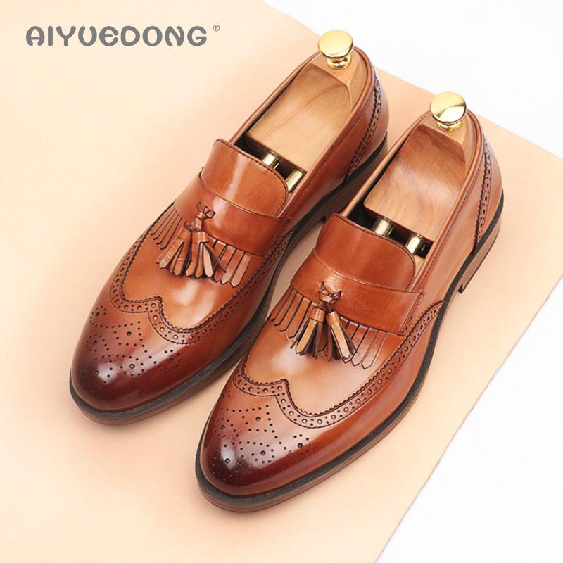 Business Fashion Leather Shoes men Inron sleeves Foot Clock Sculpture Flowers Fall Genuine Leather Breathable a foot pedal Lefoe Shoe Men-Taobao