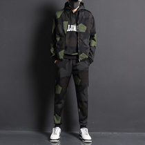 Camouflage sweater set mens sports autumn winter wear plus velvet padded jacket 2021 New Korean version men