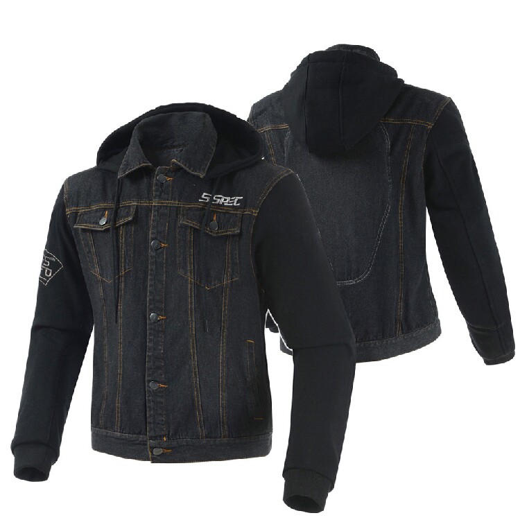 Motorcycle cycling suit jacket male over - collar wrestling jeans locomotive clothes with cap jacket
