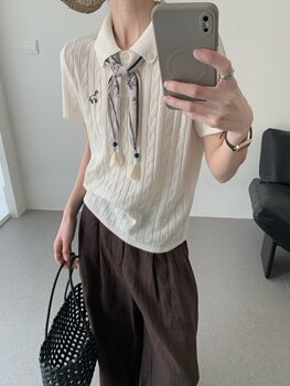 2026 Early Spring New Korean Style Loose Slimming Round Neck Short-Sleeved Knitwear Women's Sweater Top Women's Thin Base Layer Shirt