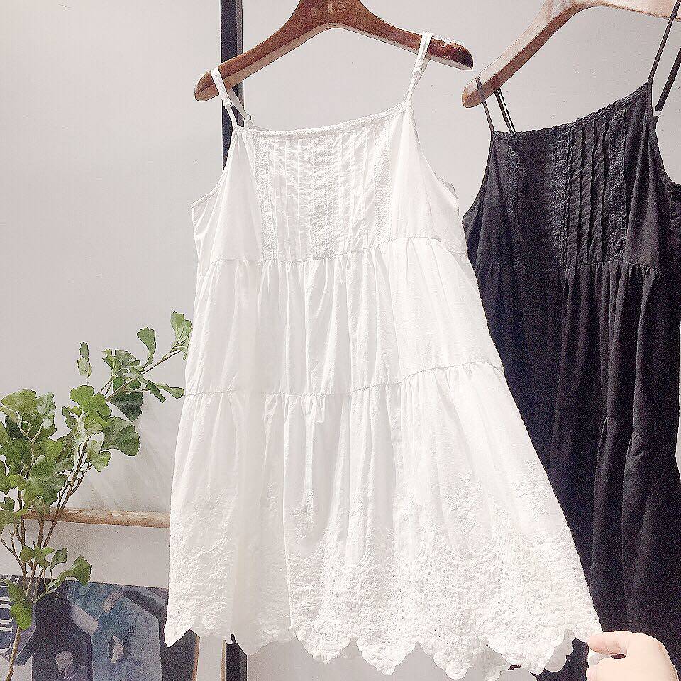 Summer new retro pure cotton loose lace pendant with skirt dress white embroidered lace underskirt inner hitch
