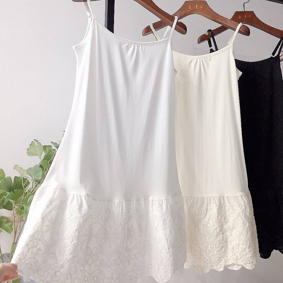 Art Fan loose pure cotton lace embroidered lace with base dress Neskirt black white female summer vest