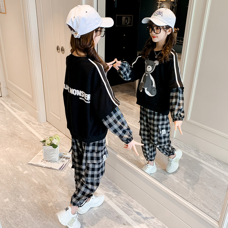 Girl Autumn Clothing 2021 New Suit Foreign Pie Children's Net Red Two Sets Big Kids Trendy Sports Girl Boomers