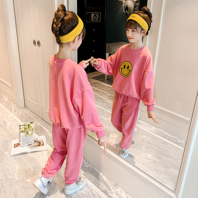 Girl Spring Clothing Suit 2022 New Foreign Pie Children's Nets Red Trendy Sports Two Suits CUHK Child Girl Boomers