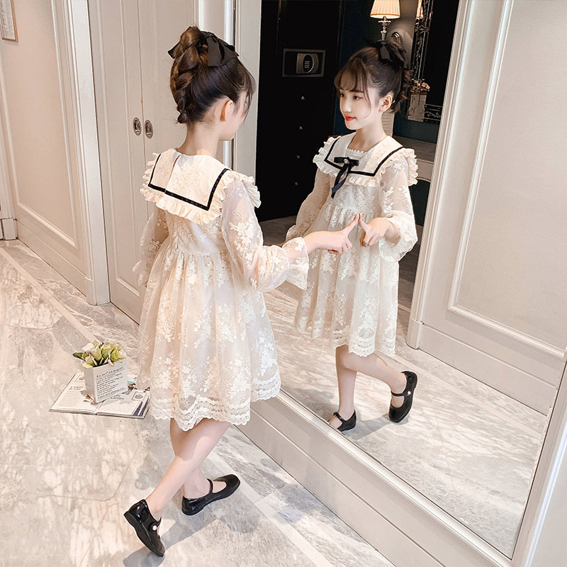 Girl Spring Dress Up Dress 2022 New Foreign Pie Children Princess Dress CUHK Children's Tennis Red Korean Version Girl Child Dress Dress