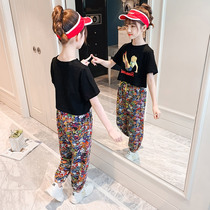 Girls summer suit 2021 new foreign style childrens net red childrens short-sleeved leisure sports two-piece set tide children