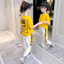 Girls summer suit 2021 new childrens foreign style net red middle and large childrens fashion girl leisure sports two-piece set