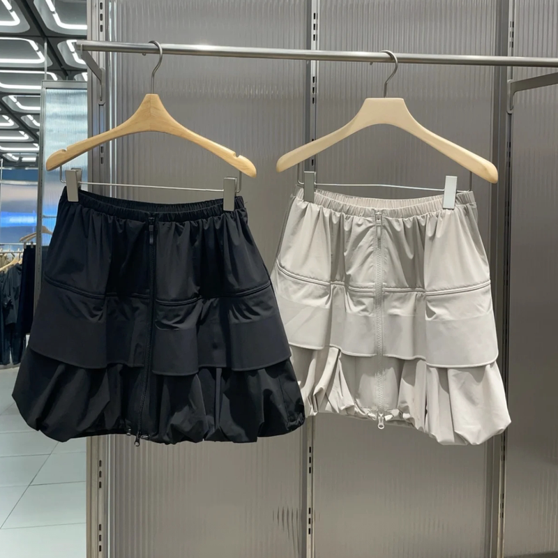 Jiangnan 2026 New Summer Women's Fashion Zipper Design Elastic Waist A-Line Sun Protection Skirt 5Q4D12670