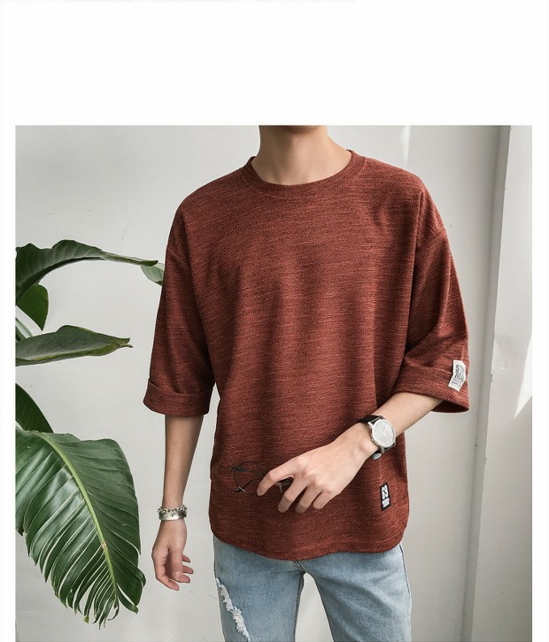 Áo thun nam tay ngắn nam cá tính xu hướng phiên bản Hàn Quốc của quần lửng bf gió nửa tay 5 điểm trong tay áo 7 tay áo áo thun nam polo