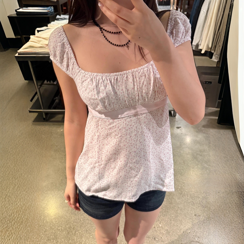 Little Seagull's New Summer Product, French-Style Sweet Tank Top, Short-Sleeved T-Shirt for Women, Cute Polka-Dot Top with Tie at the Back