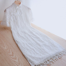 Summer 2021 new vintage slim modified version lace cheongsam short sleeve stand-up collar modern style dress dress