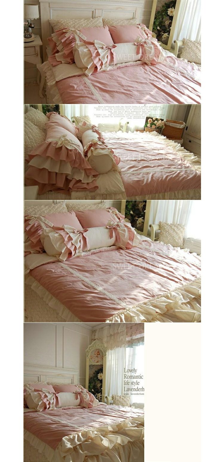 NANAROOM Hàn Quốc nhập khẩu Địa Trung Hải xanh màu hồng kẻ sọc nơ flounced Bedding gia đình bốn - Bộ đồ giường bốn mảnh mẫu chăn ga gối đệm đẹp
