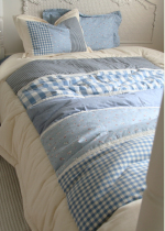 South Korea imported ocean blue pink plaid light stitching Beige Nordic style four-piece set of padded medium-thick bedding