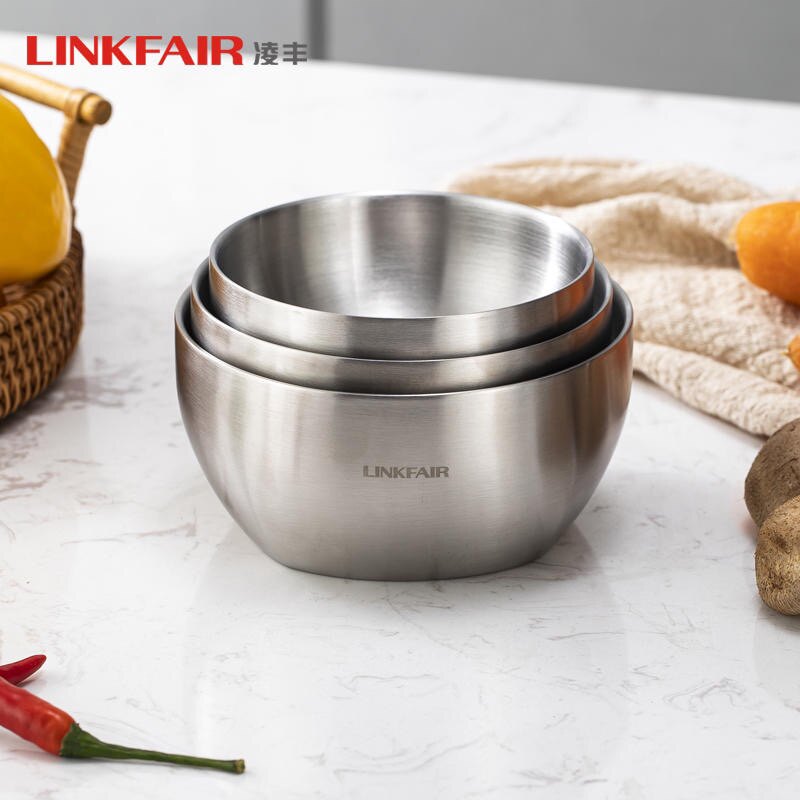 Ling Feng LINKFAIR304 stainless steel bowl adult children double heat insulation eating bowl thickened anti-burn porridge noodle bowl