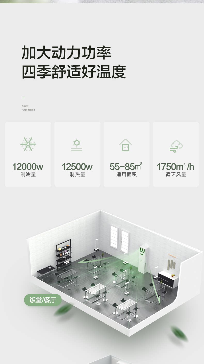出口空调格力清新风工程机5P空调工地厨房餐厅 大风量立式柜机