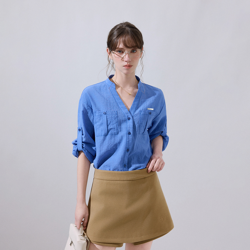 Ikyou High-End Klein Blue Shirt Women's Long-Sleeved Spring and Summer New Style Loose Slimming Sun Protection Shirt Jacket