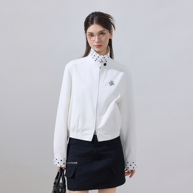 Ikyou High-End Polka Dot Patchwork Workwear Jacket for Women, Spring and Autumn 2026 New Slim-Fit Slimming Jacket Top
