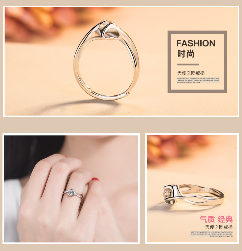 Xia Xi thời trang hình trái tim chiếc nhẫn kim cương nữ Nhật Bản và Hàn Quốc s925 bạc đơn giản chiếc nhẫn kim cương vòng vài vòng mở