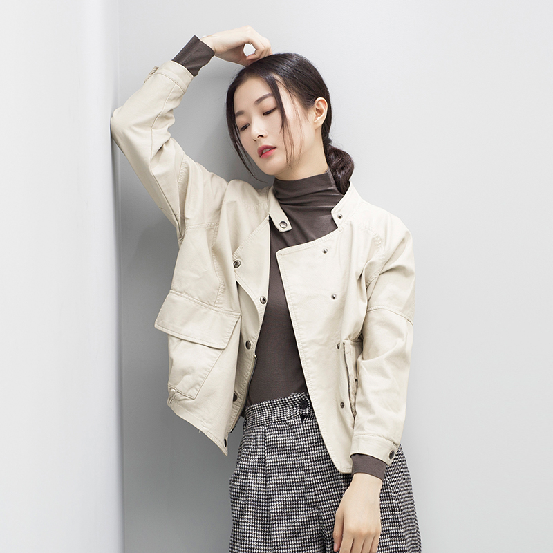 Quần áo da nữ 2018 mùa xuân và mùa thu mới của Hàn Quốc phiên bản của chic loose gạo trắng pu leather jacket ngắn xe máy quần áo áo khoác